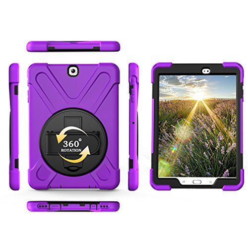 Schutzhülle für Samsung Galaxy Tab S2 9,7 Zoll T819 T818 T815 T813 T810, stoßfest, hart, 360 Grad drehbar, Handgelenkband, Silikon, Schutzhülle für Familie/Kinder (Violett a) von Dusgixar