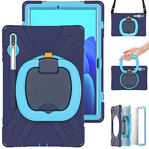 Schutzhülle für Samsung Galaxy Tab S8 Plus 12,4 Zoll X800 X806, Rugged stoßfeste Schutzhülle mit Stifthalter, 360 Grad drehbar, verstellbarer Schultergurt (Blau) von Dusgixar