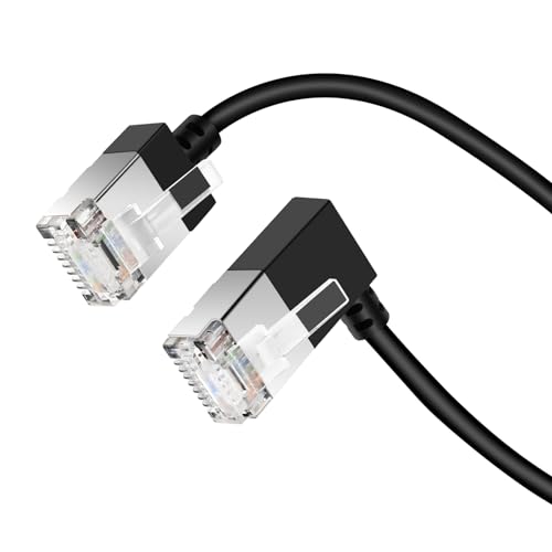 Dutevolns Flexibles Cat 6 Ethernet Kabel 90° rechtwinklig 10 M, ultradünnes Rj45 LAN Kabel Gigabit Anwendbar für Mac, PC, Router, Ps4/5, (Schwarz) von Dutevolns