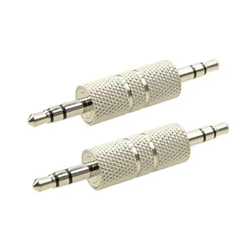 Duttek 3,5mm Stecker auf Stecker Audio Adapter, Metall, Silber, 3 polig, 3,5mm Stereo Klinke auf 3,5mm Stereo Klinken Adapter, 1/8 Zoll Stecker auf Stecker, Audio Kupplungsstecker, 2 Stück von Duttek