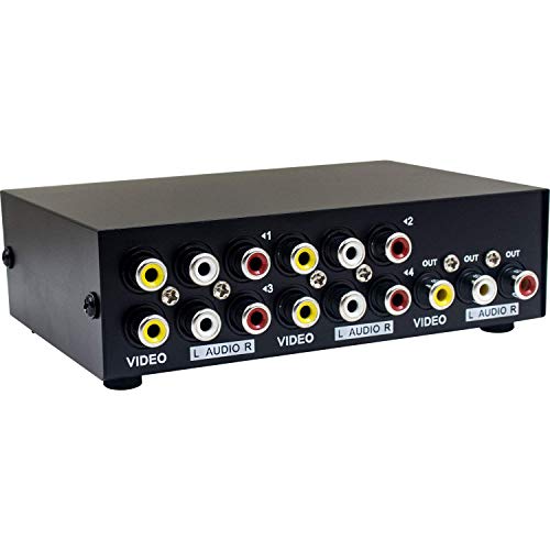 Duttek 4 Port AV Schalter AV Schalter Cinch Umschalter 4 In 1 Out Composite Video L/R Audio Auswahlbox für DVD STB Spielkonsolen von Duttek