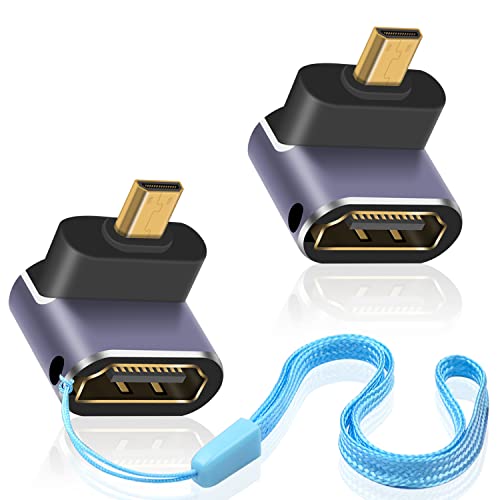 Duttek 8K 90 Grad Micro HDMI zu HDMI Adapter, Down Angle HDMI Female zu Micro HDMI Male Adapter, Micro HDMI Adapter, mit LED Licht und perforiertem Design für Kameras Camcorder DC (2 Pack) von Duttek