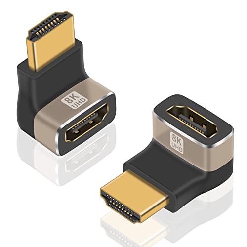 Duttek 8K HDMI 90 Grad Adapter, HDMI 2.1 Winkelstecker auf Buchse Verlängerung, HDMI zu HDMI Verbindungsstück unterstützt 8K@60Hz, 4K@120Hz HDR, Dolby, eARC, HDCP2.3 für Laptop, PC, Monitor, Roku TV - 2er Pack von Duttek