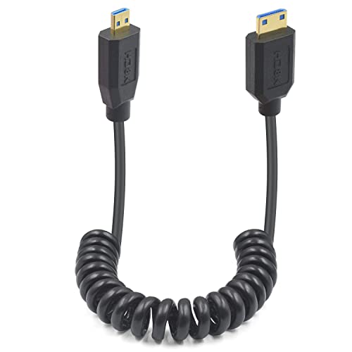 Duttek 8K Micro HDMI auf Mini HDMI 2.1 Spiral kabel, 48Gbps extrem dünnes Mini HDMI zu Micro HDMI Kabel unterstützt dynamisches HDR für Kameras Camcorder DC 1.2M von Duttek