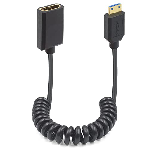 Duttek 8K Mini HDMI to HDMI Extension Cable 1.2M, 48Gbps Ultra Thin HDMI Female zu Mini HDMI Male Coiled Cable 2.1 Version Support Bi-Directional Transmission für Kamera, Camcorder, Projektor von Duttek