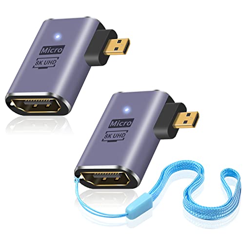 Duttek 8K Right Angle Micro HDMI Adapter, 90 Grad Micro HDMI auf HDMI Adapter, 48Gbps UHD HDMI 2.1 Buchse auf Micro HDMI Stecker Extender Connector für Kamera, Tablet Digital, 2 Stück von Duttek