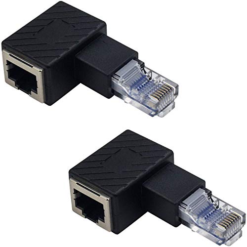Duttek 90 Grad Ethernet Adapter, linkswinkliger RJ45 Stecker an Buchse, Adapter, geschirmt, Netzwerk Patch Stecker, kompatibel mit Switch, Modem, Router, PC, Netzwerkdrucker, PS3 usw., 2 Stück von Duttek