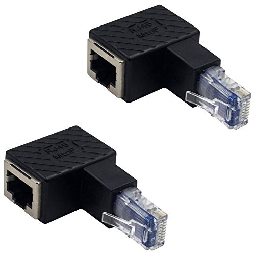 Duttek 90 Grad Ethernet Adapter, nach unten abgewinkelter RJ45 Stecker an Buchse, Adapter, abgeschirmt, Netzwerk Patch Stecker, kompatibel mit Switch, Modem, Router, PC, Netzwerkdrucker usw. 2 Stück von Duttek