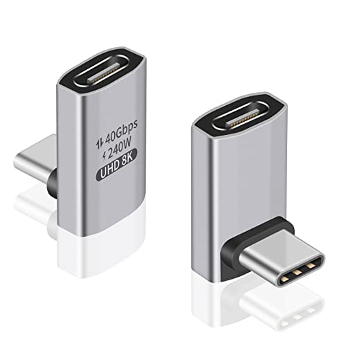 Duttek 90 Grad USB C Adapter (2 Stück) USB C Stecker Buchse Adapter - 40 Gbps Datenübertragung, 240 W Laden, 8K Video kompatibel für Thunderbolt 4/3, Switch, MacBook, Tablet und mehr Typ C Geräte von Duttek
