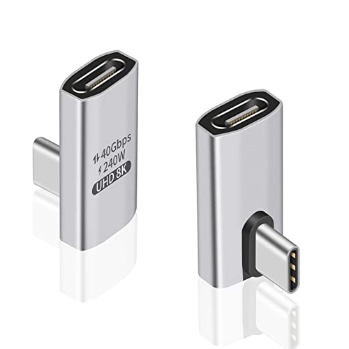 Duttek Angled USB C (2 Stück) Stecker auf Buchse Adapter - 40Gbps Datenübertragung, 240W Charging, 8K Video Kompatibel für Thunderbolt 4/3, MacBook, Tablet und Weitere Typ C Geräte von Duttek