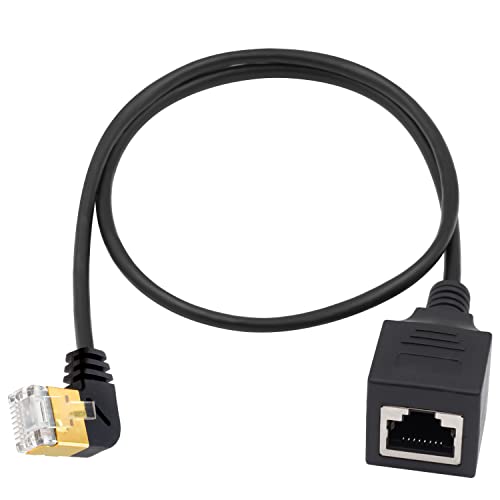 Duttek Cat8 Ethernet-Verlängerungskabel, 90 Grad RJ45 Anschlusskabel, extrem dünnes LAN-Netzwerk, rechtwinkliger Stecker auf Buchse, vergoldet, für Router, Gaming, Modem, 50 cm von Duttek