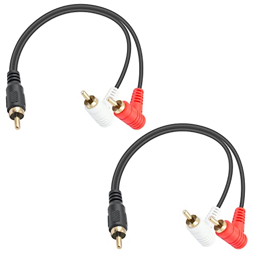 Duttek Cinch Kabel, Cinch Stecker auf 2 Stecker, 90 Grad Cinch Y Kabel für Subwoofer, Heimkino, CD Player, Auto Audio oder andere Cinch fähige Geräte (0,25 m) von Duttek