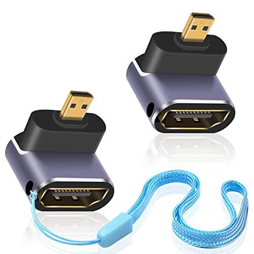 Duttek HDMI 2.1 to Micro HDMI Adapter (2 Pack), UP Angle Micro HDMI to HDMI 2.1 Adapter,Micro HDMI Stecker auf HDMI Buchse unterstützt 8K@60Hz,UltraHD,3D für Camera, Laptop und mehr von Duttek