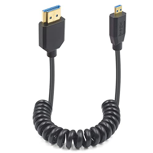 Duttek HDMI auf Micro HDMI 2.1 Spiralkabel 1,2M, 8K Micro HDMI to HDMI Cable 48Gbps, HDMI zu Micro HDMI 2.1 Kabel unterstützt 8K@60Hz,4K@120Hz,Dynamic HDR für Digitalkameras von Duttek