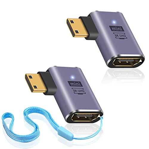 Duttek HDMI auf Mini HDMI 8K Adapter (2 Stück), Left Angle Mini HDMI Male to HDMI Female Extender Adapter unterstützt 8K@60Hz,48Gbps für Raspberry Pi Zero,Kamera,HDTV, Projektor,Laptop und Tablet von Duttek