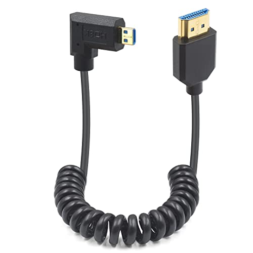 Duttek HDMI auf Right Angle Micro HDMI 2.1 Spiralkabel 1,2m, HDMI 2.1 Ultra High Speed 48Gbps, unterstützt 8K@60Hz, 4K@120Hz, geeignet für Notebook/Handy Tablet/Kamera's Micro Hdmi Port von Duttek