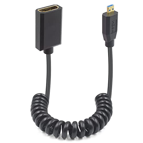 Duttek Micro HDMI auf HDMI Spiralkabel 2.1 Kabel 1,2 m, HDMI 2.1 Ultra High-Speed 48 Gbit/s, unterstützt 8K @ 60 Hz, 4K @ 120 Hz, geeignet für Notebook/Kamera-Micro HDMI Port/Projektor HDMI Port von Duttek