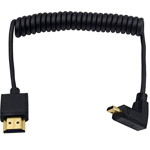 Duttek Micro HDMI auf Standard HDMI Kabel, Micro HDMI auf HDMI Spiralkabel, extrem schlankes Design, 90 Grad abgewinkelt, Micro HDMI Stecker auf HDM Stecker, für 1080P, 4K, Ultra HD, 3D(1,2 m) von Duttek