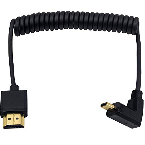 Duttek Micro HDMI auf Standard HDMI Kabel, Micro HDMI auf HDMI Spiralkabel, extrem schlankes Design, abgewinkelter Micro HDMI Stecker auf HDMI Stecker, Spiralkabel für 1080P, 4K, Ultra HD, 3D (1,2 m) von Duttek