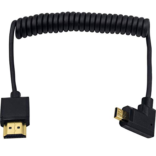 Duttek Micro HDMI zu Standard HDMI Kabel, Micro HDMI zu HDMI Spiralkabel, extrem dünn, links gewinkelt, Micro HDMI Stecker auf HDMI Stecker, Spiralkabel für 1080P, 4K, Ultra HD, 3D (1,2 m) von Duttek
