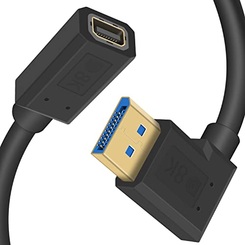 Duttek Mini Displayport auf DisplayPort 1.4a Kabel, 8K@60Hz Mini DisplayPort Buchse auf DisplayPort Stecker, linkswinklig, Verlängerungskabel, bidirektionale Übertragung(0,3 m) von Duttek