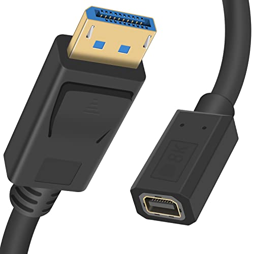 Duttek Mini Displayport auf DisplayPort 1.4a Kabel, 8K @ 60Hz Mini Displayport Buchse auf DisplayPort Stecker, bidirektionale Übertragung, Displayport auf Mini Displayport mit vergoldeten (0,3 m) von Duttek