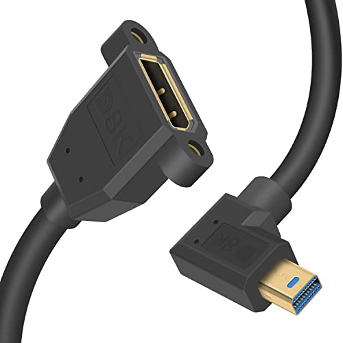 Duttek Mini Displayport auf Displayport Verlängerungskabel, 8K@60Hz Mini Displayport männlich rechtwinklig auf Displayport weiblich Kabel, bidirektionale Übertragung (0,3 m) von Duttek