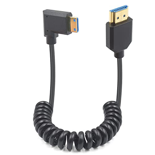 Duttek Mini HDMI auf HDMI 2.1 Spiral kabel 1,2m, Right Angle Mini HDMI to HDMI Cable, HDMI 2.1 unterstützt 8K@60Hz, 4K@120Hz, kompatibel für Kamera, Camcorder, Tablet Grafiken, Laptop von Duttek