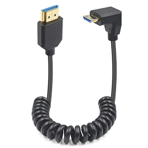 Duttek 90 Grad Mini HDMI auf HDMI Spiral kabel, 48Gbps Mini HDMI Stecker auf HDMI Stecker Kabel, Down Angle Mini HDMI to 8K HDMI Cable Unterstützung 8K@60Hz für Projektor, Monitor, Camcorder 1.2m von Duttek