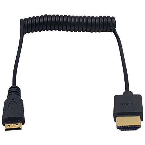 Duttek Mini HDMI auf HDMI Spiralkabel, HDMI auf Mini HDMI Kabel, Extrem Schlankes HDMI Stecker zu Mini HDMI Stecker, 4K Ultra HD, 1080p, 3D, für Projektor, Camcorder(HDMI 2.0)(1,2m/4ft) von Duttek