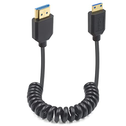 Duttek Mini HDMI auf HDMI Spiralkabel 1,2 m, HDMI Stecker auf Mini HDMI Stecker Kable, HDMI 2.1 Cable unterstützt 8K@60Hz, 4K@120Hz, kompatibel für Kamera, Camcorder, Tablet-Grafiken, Laptop von Duttek
