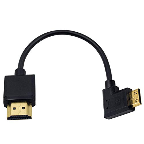 Duttek Mini HDMI auf Standard HDMI Kabel, HDMI auf Mini HDMI Kabel, ultradünn, rechtwinklig, 90 Grad, Mini HDMI Stecker auf HDMI Stecker, unterstützt 4K Ultra HD, 1080p, 3D (HDMI 2.0) (15 cm). von Duttek