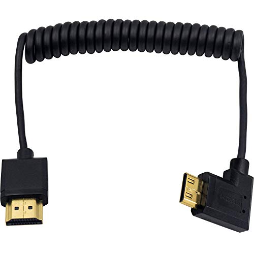 Duttek Mini HDMI auf Standard HDMI Kabel, Mini HDMI auf HDMI Spiralkabel, ultradünnes HDMI Stecker auf Mini HDMI Stecker, unterstützt 4K Ultra HD, 1080p, 3D (HDMI 2.0)(1,2 m)(linker Winkel). von Duttek