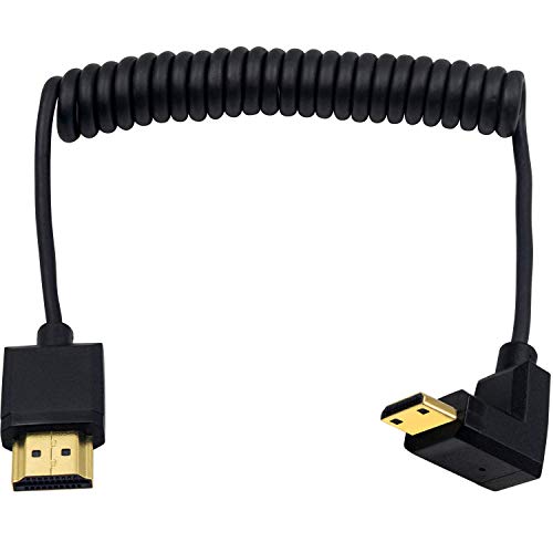 Duttek Mini HDMI auf Standard HDMI Kabel, Mini HDMI auf HDMI Spiralkabel, ultradünnes HDMI Stecker auf Mini HDMI Stecker, unterstützt 4K Ultra HD, 1080p, 3D (HDMI 2.0) (1,2 m) (Abwärtswinkel) von Duttek