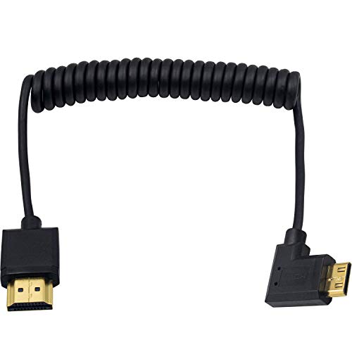 Duttek Mini HDMI auf Standard HDMI Kabel, Mini HDMI auf HDMI Spiralkabel, ultradünnes HDMI Stecker auf Mini HDMI Stecker, unterstützt 4K Ultra HD, 1080p, 3D (HDMI 2.0) (1,2 m) (rechtwinklig) von Duttek