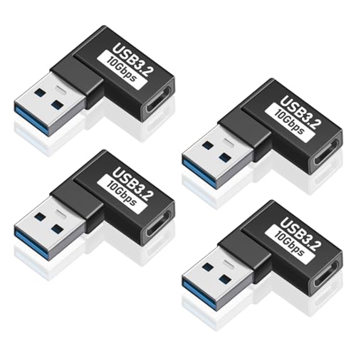 Duttek 90 Grad USB C auf USB A Adapter (4 Stück), 10 Gbit/s rechtwinkliger Typ C auf A 3.0 Stecker auf Typ-C-Buchse, Konverter-Extender für PC, Laptop, Powerbank und mehr von Duttek