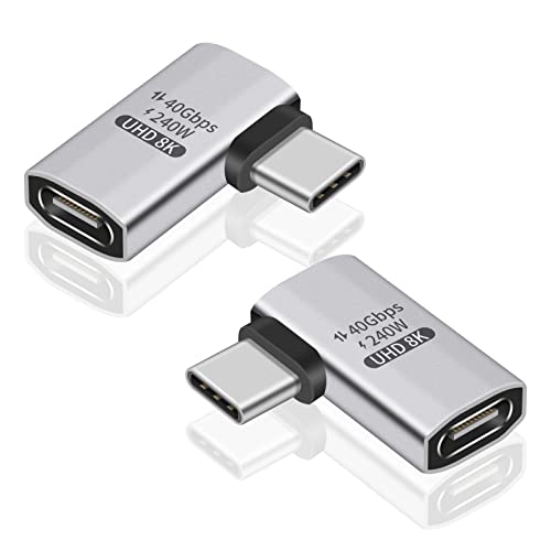 Duttek Right Angle USB C Adapter (2 Stück) USB C Buchse auf Stecker Adapter – 40Gbps Datenübertragung, 240W Aufladung, 8K Video kompatibel für Thunderbolt 4/3, MacBook, Laptop und weitere Typ C Geräte von Duttek