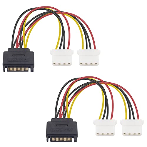 Duttek Sata Netzteilkabel, Molex auf Sata, Dual 4 polige IDE Buchse auf Sata Stecker, 15-poliger Y Splitter, Verlängerungskabel für PC, Power Festplatte, HHD/SSD/DVD RW/Festplatte, 20 cm, 2 Stück von Duttek