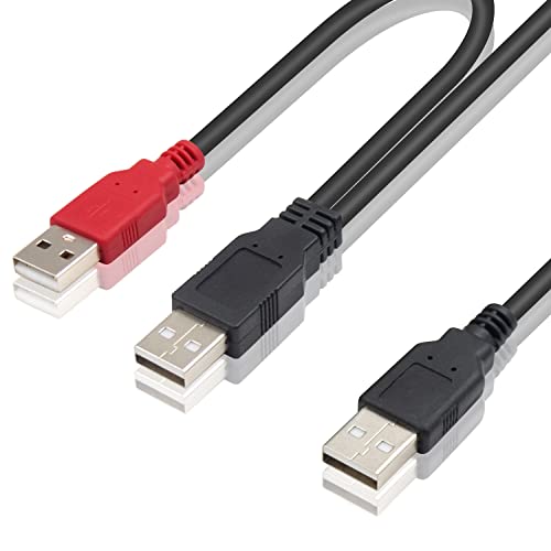 Duttek USB 2.0 Kabel für Festplatte, Dual USB 2.0 Stecker auf Standard USB Stecker Y Splitter Kabel unterstützt Stromladung und Datenübertragung für MP3, MP4, Digitalkamera,Festplattenkabel, 80/20cm von Duttek