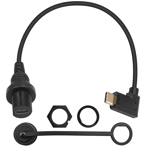 Duttek USB C Panel Flush Mount Kabel, links & rechts, 90 Grad, USB 3.1 Typ C, Stecker auf Buchse, Verlängerungskabel für Auto, Boot, Motorrad, LKW, Armaturenbrett, 30 cm von Duttek