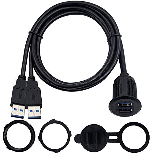 Duttek USB Panel Flush Mount Kabel, Dual USB 3.0 Stecker auf Buchse, Verlängerungskabel, USB Mount, Dash Mount, bündige Montage, Panel Mount Kabel, für Auto, Boot, Motorrad 1 m von Duttek