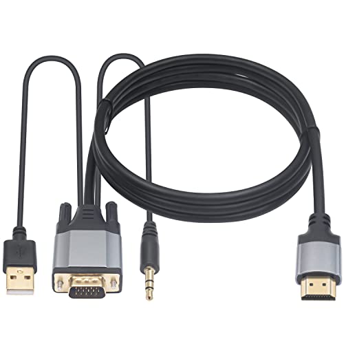 Duttek VGA zu HDMI Kabel, VGA zu HDMI Konverter mit 3,5 mm Audioanschluss und USB 2.0 Netzteilanschluss, 1080P VGA Stecker auf HDMI Stecker, Kabel für Monitor, TV, Computer 1,5 m (Nicht HDMI zu VGA) von Duttek
