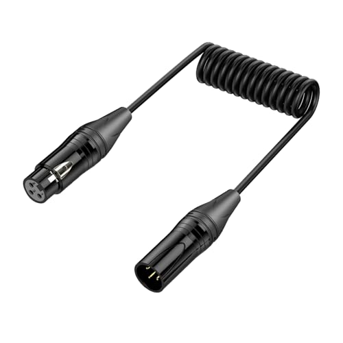 Duttek XLR Mikrofon Spiralkabel 0,5 m, 3-poliger XLR-Stecker auf Buchse mit Verriegelungssteckern & sauerstofffreiem Kupfer, Studio/DJ/Live-Sound-Mikrofonkabel (schwarz) ​ von Duttek