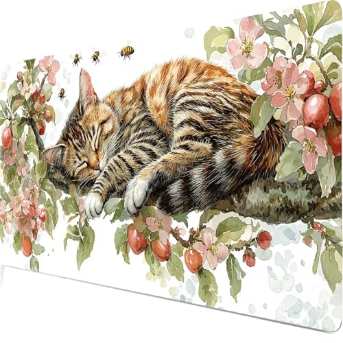 Katze Mauspad, Große Blume Schreibtisch Matte, Mauspad XXL 600x300x3mm, Anime Gaming Tastatur Matte, Rutschfeste Gummibasis, Wasserdichte Beschichtung, Für den Heim- und Spiel Bürogebrauch. Model8383 von Duuanxin