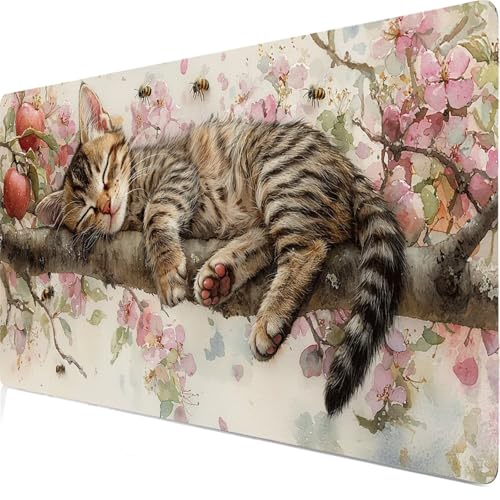 Katze Mauspad, Große Tier Schreibtisch Matte, Mauspad XXL 600x300x5mm, Anime Gaming Tastatur Matte, Rutschfeste Gummibasis, Wasserdichte Beschichtung, Für den Heim- und Spiel Bürogebrauch. Model8402 von Duuanxin