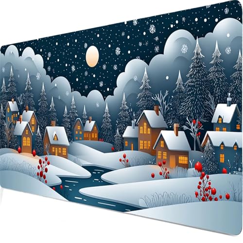 Schnee Mauspad, Große Häuser Schreibtisch Matte, Mauspad XXL 600x300x3mm, Anime Gaming Tastatur Matte, Rutschfeste Gummibasis, Wasserdichte Beschichtung, Für den Heim- und Bürogebrauch. Model8281 von Duuanxin