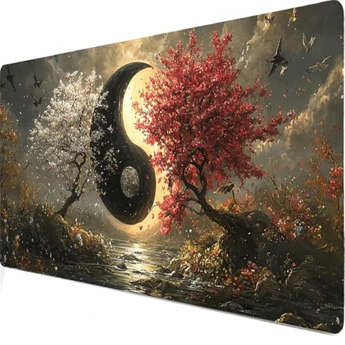 Tai Chi Diagramm Mauspad, Große Bäume Schreibtisch Matte, Mauspad XXL 600x300x5mm, Anime Gaming Tastatur Matte, Rutschfeste Gummibasis, Wasserdichte Beschichtung, Für den Heim-Bürogebrauch. Model8470 von Duuanxin