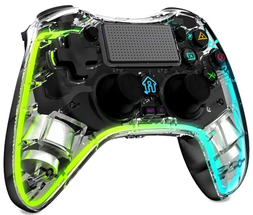 Duufun Wireless Controller für PS4, LED RGB Game Controller Kompatibel mit PS4/Pro/Slim/PC mit Turbo/Zurück Taste/Dual Vibration/6-Achsen Gyro Sensor/Touchpanel/3.5mm Audio Jack (Schwarz) von Duufun