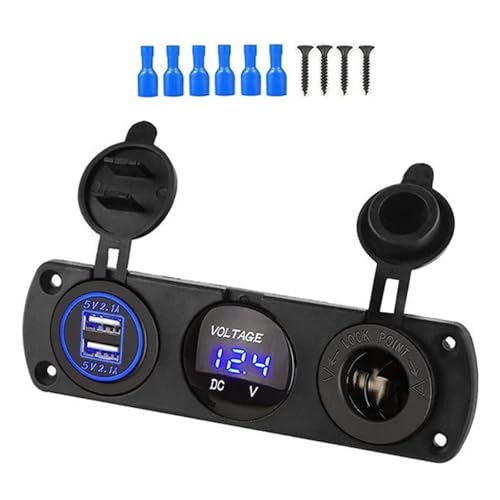 Doppel-USB-Anschluss für Auto, Marine, digitales Voltmeter, Fahrzeug-Ladeadapter, Panel, Auto-Ladeadapter, Adapter für Motorrad, Boote, Marine von Duyeuau