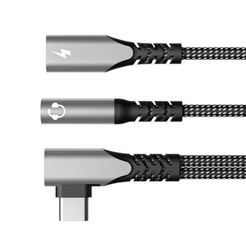 Duyeuau 90 Grad PD60W Schnellladeadapter Typ C auf 3,5 mm Soundadapter mit geflochtener Nylon-Außenseite für Telefone von Duyeuau